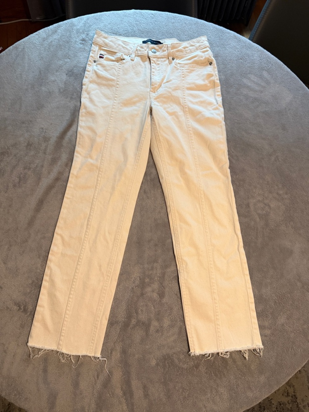 Tommy Hilfiger Cream Straight-Leg Jeans with Raw Hem